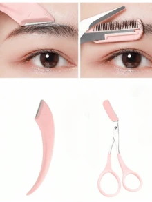 2pcs Eyebrow Trimmer Set, Stainless Steel Angled Eyebrow Razor With Comb, Suitable For Beginners, Any Skin Type, Unisex Hair Removal Tool - White - View 5