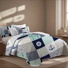 2/3 Pcs Stylish Purple Multi-Element Stitching Printed Quilt Set(1 Quilt + 2 Pillowcases), Easy To Clean And Machine Washable Summer Bedding Set, 100% Polyester Breathable Bedspread Set, Farmhouse Floral Summer Coverlet, All Seasons, Room Decor - Sailing Adventure - View 4