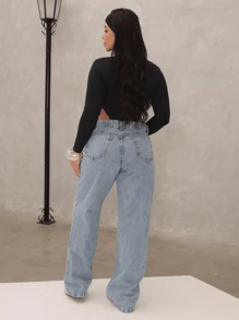 Women's Wide Leg Jeans Premium Marbled High Waist Shaping Butt Lifting