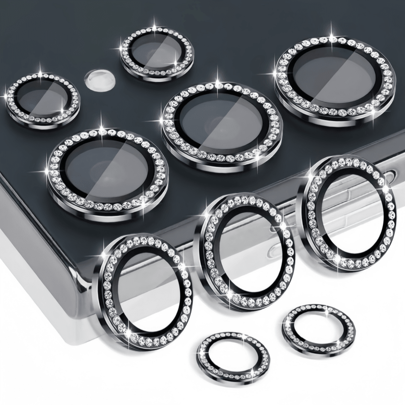 Protector de lente de cámara de vidrio templado de diamante 9D, película protectora antiarañazos, cobertura de anillo HD clara sin burbujas, fácil de instalar, compatible con Samsung Galaxy S25 Ultra/S25+/S24 FE/A55/A35/S25EDGE/S23 A16 A26 A36 A56 A55 A15 A35 A25 A05 A05S A24 A34 A14 A54 S24Ultra S24 S24Plus S22Ultra S23Ultra S23Plus S23 y compatible con iPhone 16 Pro Max/16/15 Pro Max/15/14PLUS/13/12mini/11