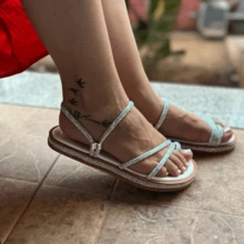 Women's Flat Luxury Rhinestone Flat Sandals 2 In 1 Bohemian Flatform Sandals White Gold Silver Black Shiny Party Launch Promotion - 白色虹彩 - 查看 1
