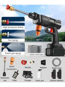 High Pressure Car Wash Water Gun With Quick Connect Nozzle, Stainless Steel Foam Gun, Includes Rechargeable Battery, Red And Black Design, Perfect For Father's Day Or Outdoor Cleaning, High Pressure Washing