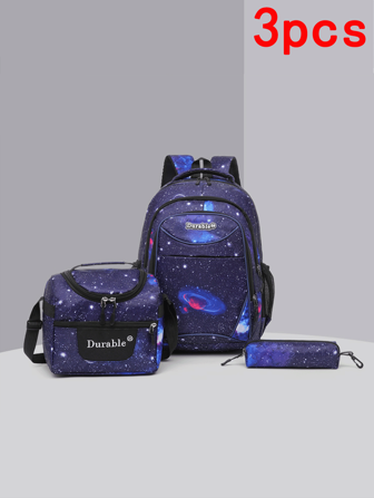3 Stück, vielseitig, modisch, sehr attraktiv, Nischendesign, tragbar, Schulter-, Umhänge-Rucksack, Oxford-Gewebe, Sternenhimmel-Muster, Buchstaben-Dekoration, verstellbarer Schultergurt, großes Fassungsvermögen, Mehrtaschen-Rucksack, geeignet für tägliche Fahrten und Einkaufen sowie Freizeitaktivitäten