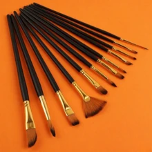 Painting Brush Assorted Set Of 12 For Acrylic Watercolor Gouache Hobby Painting Professional Artist Painting Brush Set For Oil, Acrylic, Canvas, Gouache School Supplies, Back To School - Black - View 2