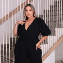Elegant Plus Size Bridesmaid Jumpsuit With Elastex Back For A Perfect Fit - màu đen - Xem 2