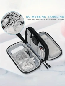 1pc Double-Layer Electronics Organizer Bag - Portable Charger, Cable & Accessory Storage Case, Polyester Travel Pouch For Chargers, Power Banks, USB Drives, Earphones & Hard Drives, Electronics Travel Case For Summer Holiday Travel, Outdoor Activities Cable Organizer Travel Essentials