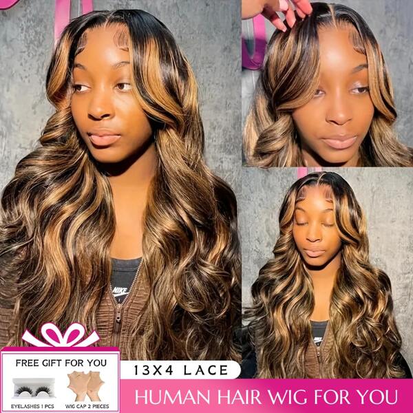 Highlight Ombre 13x4 13x6 5*5 Body Wave Lace Front Wigs Human Hair Pre Plucked With Baby Hair Body Wave Frontal Wigs Human Hair 200% Density 4/27 Colored Honey Blonde Lace Front Wig For Women