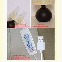 1 pieza Lámpara de escritorio de estilo nórdico retro con base de metal, pantalla de tela y cable USB - Luz cálida ajustable con control de interruptor, apta para dormitorio, estudio, oficina, mesita de noche y talla grande