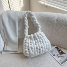 PockPei Rope Crochet Bag Handmade Acrylic Chain Women Underarm Bag Designer Knitting Crossbody Bags For Women Woven Chunky Knit Purse - 熱粉紅_銀色 - 查看 4