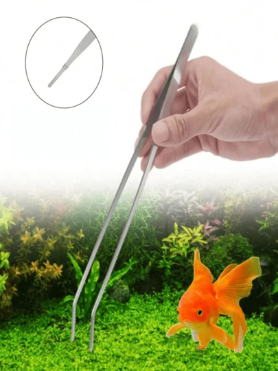 1 st 12-tums tång/pincett i rostfritt stål, rak/böjd ostronmatningstång i rostfritt stål för rengöring av akvarier, matningstång för reptiler/amfibier, rak/böjd tång för akvarierengöring, pincett för att fånga insekter