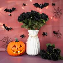 1/3/5 Peças Flor Artificial Negra de Rosa Falsa de Halloween com Haste Longa, Rosa Artificial de Látex à Mão, Buquê de Casamento, Decoração de Mesa de Jantar, Decoração Interna, Rosa de Seda Artificial