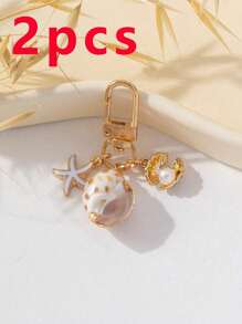 Marine Bag Charm Natural Shell And Starfish Asymmetrical Bag/Wallet Charm Bridesmaid Gift Summer Beach Vacation Accessories Bag Pendant Marine Bag Accessories Beach Accessories Beach Essentials Backpack Decor