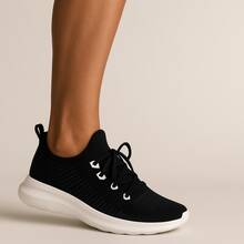 Tenis Feminino Moda Estilo Esporte Corrida Caminhada Universitário Casual Amarrar Academia e fitness Cores Unissex Masculino Cadarço Meia Calce Fácil leve macio confortável - Preto e Branco - Visão 4