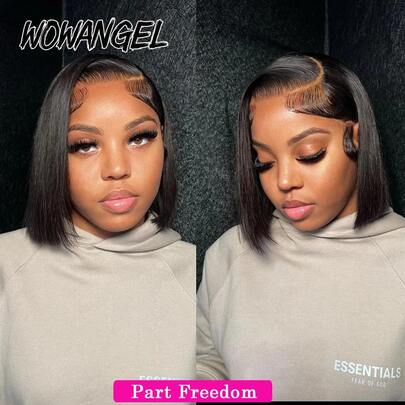 WOWANGEL 13x6 Lace Front Wig, 250 Density Real Human Hair Wig, Seamless Skin-Friendly, Pre-Plucked Natural Hairline, Swiss Lace Front Wig With Baby Hair