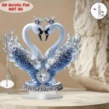 2D 浪漫心形皇冠天鹅装饰 - 亚克力艺术办公桌装饰，适合家庭和办公室，独特的礼物创意，生日、周年纪念、婚礼、节日和毕业礼物，多功能现代家居装饰，适合室内和室外使用，婚礼餐桌中心装饰 - 多色擺飾裝飾 - 查看 2