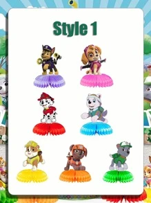 Paw Patrol 7pcs/9pcs Paw Patrol Honeycomb Party Decor Set - Birthday Table Centerpiece With Detachable Standees & Paper Base For Theme Celebration