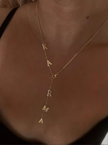 1pc 18K Gold Plated Stainless Steel Necklace, Lariat Necklace, Delicate Water Drop Nameplate Necklace, Long Y-Shaped Necklace, Initial Necklace, Customized Letter Necklace, Comes With Elegant Gift Box, Suitable For Daily Wear, Valentine's Day Gift, Gift For Family And Friends. Silver Fashionable Minimalist Casual, Ideal Gift For Him Or Her, Suitable For Anniversary, Birthday, Daily Wear, Graduation, Wedding, And Party Occasions. - Multicolor - View 3