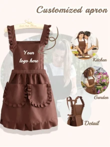 1pc Customized Printed Stylish Apron, Women's Elegant Customized Printed Apron, Stain Resistant, Apron Cute Lace Skirt Apron,Black Stain Resistant Apron,Sleeveless Apron,For Home, Kitchen,Nail Shop,Cooking, Baking, Nail Salon, Women Work Uniform,Coffee Smock,Home Cooking Clean Sleeveless Bib Apron