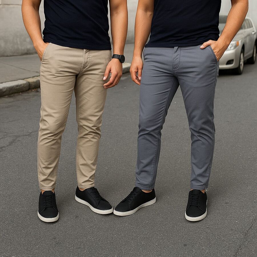 Kit 2 Men's TWILL Trousers Black / Lead Slim Brim FIT Sport Social - 柿子和鉛 - 查看 1