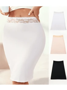 3 pièces/1 pièce Robe de lingerie en dentelle pour femmes, extendeur de robe, demi-jupon de couleur unie pour doublure de robe afin d'éviter la transparence