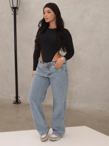 Women's Wide Leg Jeans Premium Marbled High Waist Shaping Butt Lifting