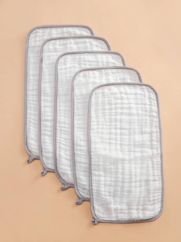 Set de 5 toallas suaves blancas para bebé con borde gris, certificadas según el estándar Oeko-Tex, aptas para uso diario de los niños como toalla facial, babero o manta para bebé