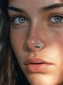 1 件 20G 吊坠鼻环女式不锈钢鼻穿孔饰品软骨耳环 CZ 花朵领结水滴十字耳屏耳轮唇穿孔，银金吊坠鼻环吊坠鼻穿孔首饰套装可爱鼻环耳环吊坠软骨耳环女士时尚配饰