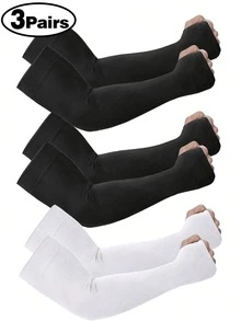 2 Pairs Women Lightweight UV Protection Anti-Mosquito Arm Sleeves, Casual For Party, Outdoor, Cycling - Black - View 5