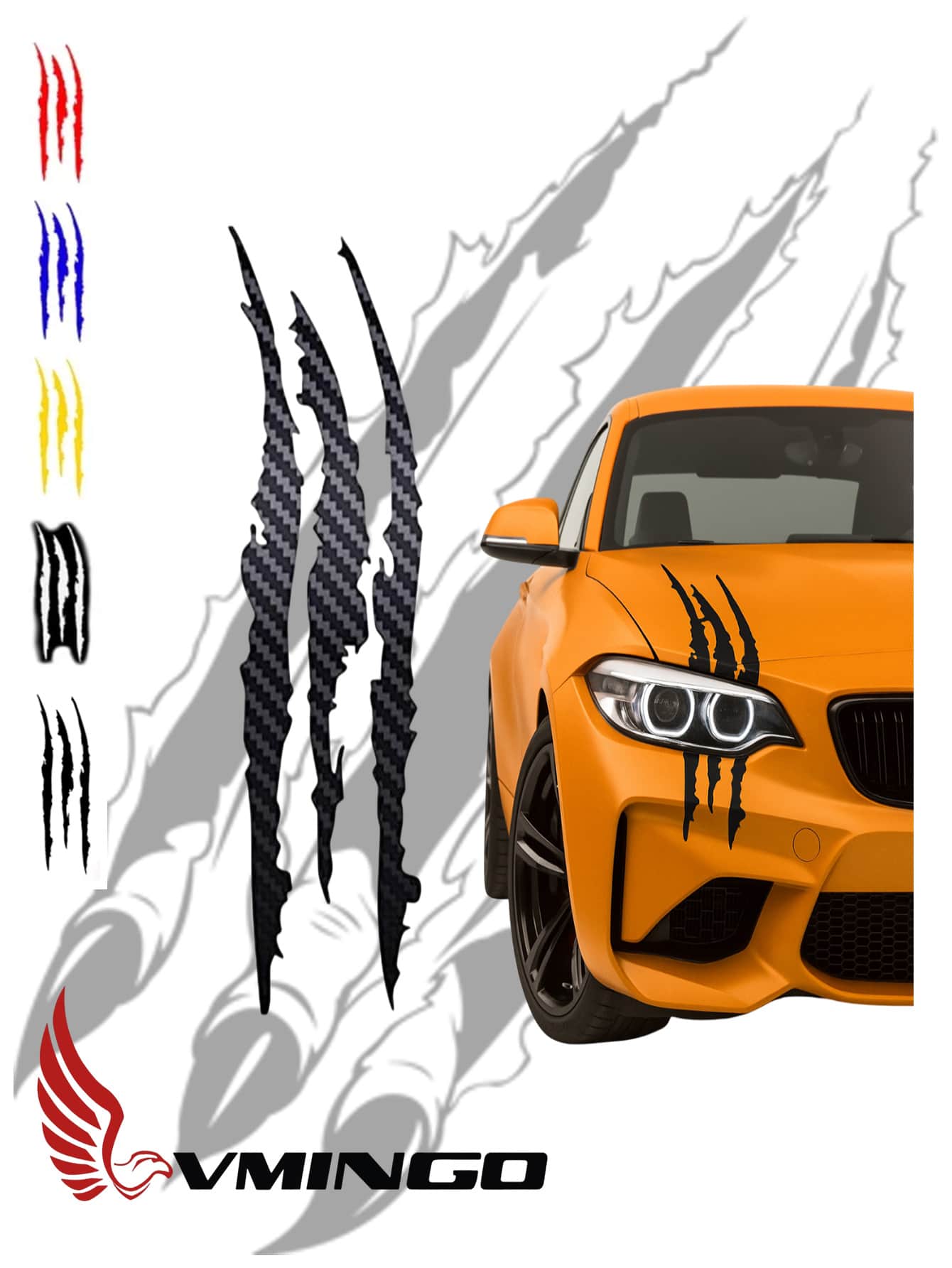 Vmingo Decal Scratch Claw Aggressive Animal Headlight Universal Auto - Black White - View 1