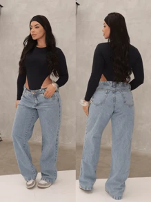 Women's Wide Leg Jeans Premium Marbled High Waist Shaping Butt Lifting