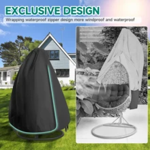 1pc Egg Chair Cover, Outdoor Swing Chair Cover, Waterproof Dustproof With Zipper, 210D Oxford Cloth, Patio Garden Lawn Chair Protective Cover, Furniture Accessory, 115x190cm - Black - View 4