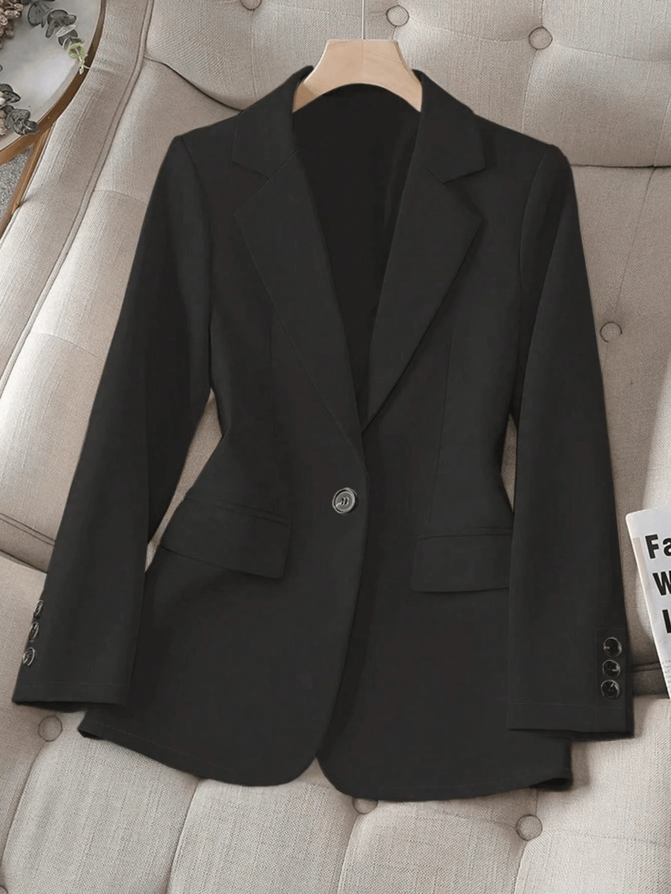 Women's Summer Solid Color Lapel Long Sleeve Single Button Casual Commuter Suit Thin Jacket