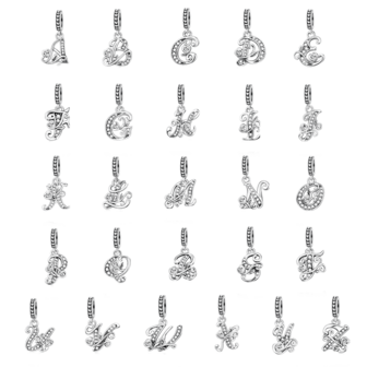 925 Sterling Silver Charm Pendant With Cubic Zirconia 26 Alphabet Letters, Fashionable Design Suitable For Women To Wear Everyday