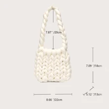 PockPei Rope Crochet Bag Handmade Acrylic Chain Women Underarm Bag Designer Knitting Crossbody Bags For Women Woven Chunky Knit Purse - 熱粉紅_銀色 - 查看 11