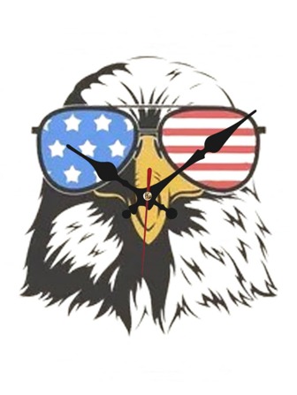 Patriotic Eagle Wall Clock – Rustic Wooden Decorative Clock For Office, Living Room, Bedroom – Battery Operated (Not Included)