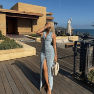 Denim Single Breasted Maxi Dress Women Sexy V-Neck High Split Sleeveless Slim Vestidos 2025 Summer Lady Commute Street Robes