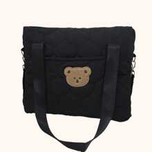 حقيبة الأم ذات المشبكين، ممكن تعليقها على عربة الأطفال، بجيوب، حقيبة كتف مع دب، منظم حفاضات وقناني الحليب، مناسبة للخروجات اليومية طوال العام