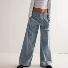 Women's Baggy, Loose-Fitting Denim Pants With  And Relaxed Style – Casual Solid Cargo Trousers - Màu xanh nhạt - Xem 5