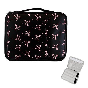 蝴蝶结图案平板电脑保护套/iPad 便携包，兼容 iPad、Kindle，兼容三星 Galaxy 和 Android 平板电脑，防水，带手柄和前袋，PU 皮革（黑色）