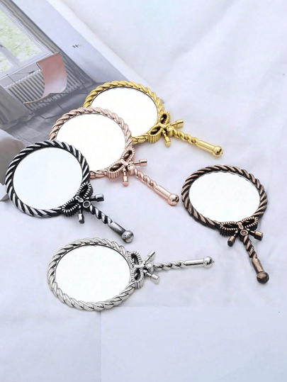 1Pc Vintage Handheld Makeup Mirror With Ergonomic Handle Compact Decorative Mirrors For Women For Travel Home Vanity And Makeup Application