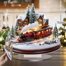 2D Flat, 1pc Acrylic Desktop Decor Bohemian Style Christmas Train & Christmas Tree Desktop Sign - Seasonal Train Theme Decoration, Suitable For Home And Office, Christmas, New Year Home, Party Decor, Thanksgiving, Christmas Gift (Full Product Display Video Included, Recommended To Watch First)