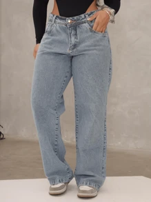 Women's Wide Leg Jeans Premium Marbled High Waist Shaping Butt Lifting