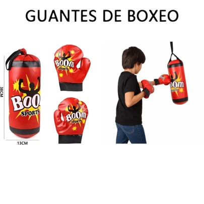 Set de Boxeo Infantil con Saco Colgante de 38 cm y Guantes Rojos Antigolpes – Ideal para Niños y Niñas que Quieren Desarrollar Coordinación, Energía y Habilidad Física Jugando en Casa, Escuela o Actividades Deportivas"