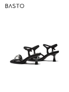 BASTO Rhinestone Decorated Strap Stilettos, Elegant Basic Style Ladies Sandals, Suitable For Dates, Parties, Weddings, Valentine's Day In Summer - Black - View 5
