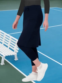 Women's Tennis Golf Skirts Workout Skirted Leggings Yoga Capri Pants With Skirts Skorts Pockets - 藏蓝色 - 查看 2