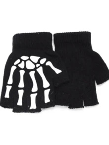 1 par de guantes negros con dedos medios que brillan en la oscuridad, guantes de fiesta con diseño de garra de fantasma tejidos, guantes con luminiscencia de moda para ocasiones generales - Multicolor - Ver 4