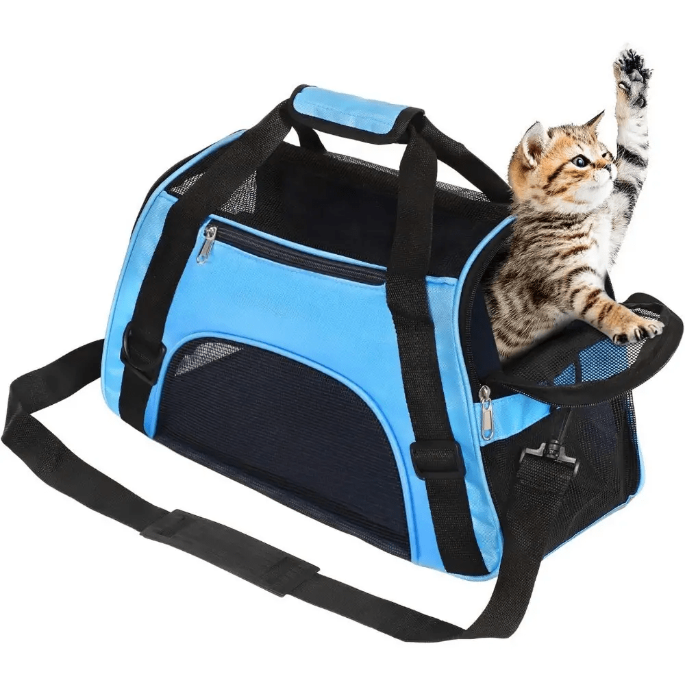 Transportín de gato, transportín de viaje suave y acolchado para gatos, perros y cachorros, portátil y plegable, aprobado por aerolíneas, para gatos y perros pequeños y medianos de hasta 15 libras, transportín plegable para viajes