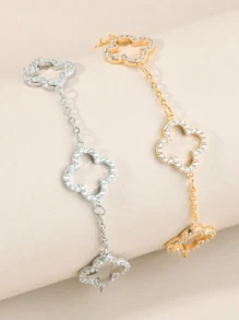 Conjunto de 2 pulseiras de aço inoxidável com 5 pétalas em formato de flor, adequado para uso diário, casais, eventos formais, festas e presentes