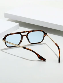 1 件女士时尚镂空豹纹方形小框时尚眼镜，优雅复古欧美户外、旅行、派对、遮阳飞行员形状墨镜 - 淺藍色 - 查看 5