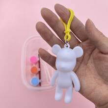 1 pieza Llavero de oso fluido Kit blanco para que los niños puedan pintar, juguete de manualidades creativas